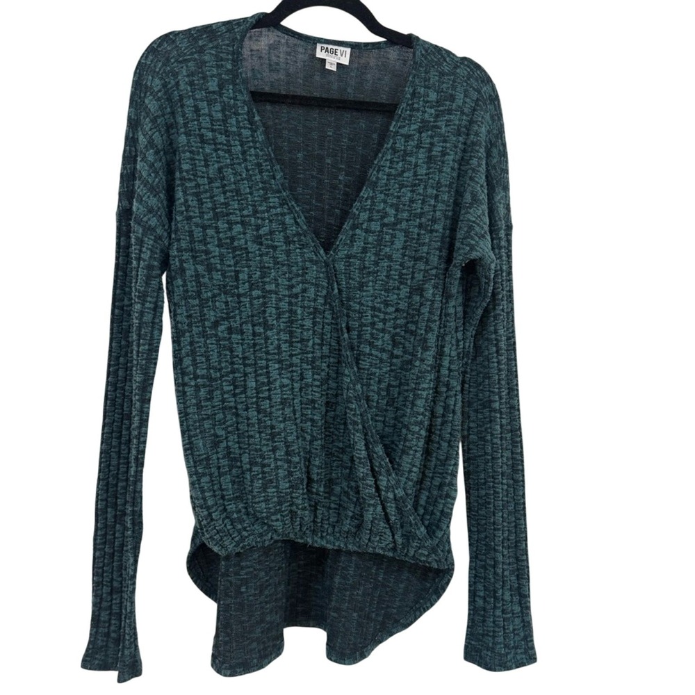 Page VI Ribbed Knit Sweater Size L‎ Heather Green V Neck Pullover